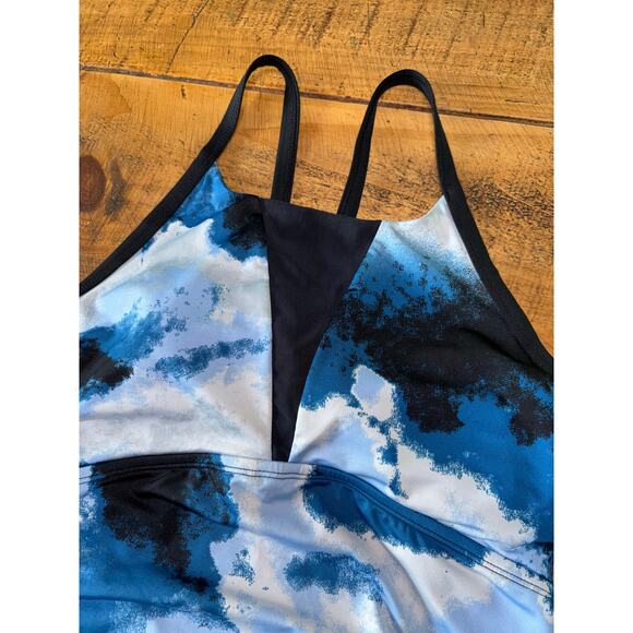 Womens Nike Swim Blue Black Cascade High Neck Racerback One-Piece Swimsuit Large - Picture 3 of 11